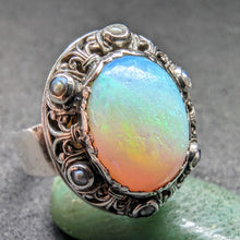 Lade das Bild in den Galerie-Viewer, Art Deco Jugendstil Ring Silber 900 Opal Perle französische Lilie
