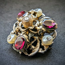 Load image into Gallery viewer, Button brooch min. 750 silver almandine garnet natural pearl old antique c. 1800S
