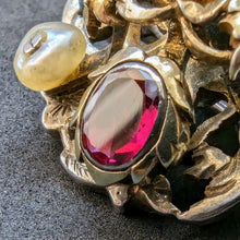 Load image into Gallery viewer, Button brooch min. 750 silver almandine garnet natural pearl old antique c. 1800S
