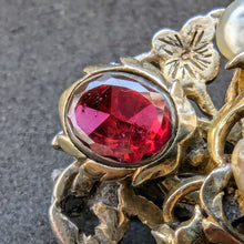 Load image into Gallery viewer, Button brooch min. 750 silver almandine garnet natural pearl old antique c. 1800S
