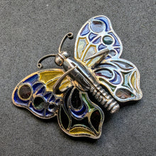 Lade das Bild in den Galerie-Viewer, Jugendstil Schmetterling Brosche Georg Adam Scheid GAS Silber Fensteremaille S
