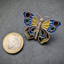 Lade das Bild in den Galerie-Viewer, Jugendstil Schmetterling Brosche Georg Adam Scheid GAS Silber Fensteremaille S
