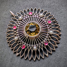 Lade das Bild in den Galerie-Viewer, Jugendstil Anhänger Silber Citrin Granat Perle Handarbeit alt antik c. 1910 S
