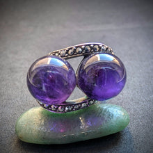 Lade das Bild in den Galerie-Viewer, Art Deco Ring 835 Silber Amethyst Kugeln Markasit alt antik c. 1920 RG 58 S
