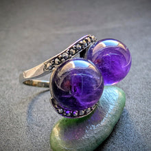 Lade das Bild in den Galerie-Viewer, Art Deco Ring 835 Silber Amethyst Kugeln Markasit alt antik c. 1920 RG 58 S
