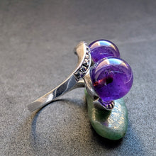 Lade das Bild in den Galerie-Viewer, Art Deco Ring 835 Silber Amethyst Kugeln Markasit alt antik c. 1920 RG 58 S
