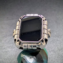 Lade das Bild in den Galerie-Viewer, Art Deco Ring 835 Silber Onyx alt antik c. 1920 RG 57 S
