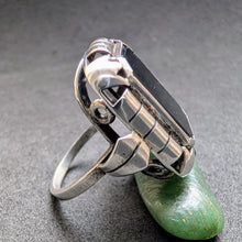 Lade das Bild in den Galerie-Viewer, Art Deco Ring 835 Silber Onyx alt antik c. 1920 RG 57 S
