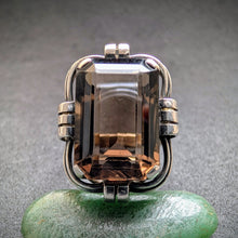 Lade das Bild in den Galerie-Viewer, Art Deco Ring 835 Silber Rauchquarz alt antik c. 1920 RG 56 S
