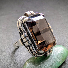 Lade das Bild in den Galerie-Viewer, Art Deco Ring 835 Silber Rauchquarz alt antik c. 1920 RG 56 S
