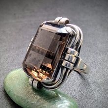 Lade das Bild in den Galerie-Viewer, Art Deco Ring 835 Silber Rauchquarz alt antik c. 1920 RG 56 S
