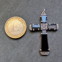 Lade das Bild in den Galerie-Viewer, Art Deco Kreuz Anhänger min 800 Silber Onyx Markasit alt c. 1920 S
