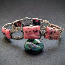 Lade das Bild in den Galerie-Viewer, Art Deco Armband 830 Silber Rhodonit Markasit Handarbeit alt c. 1920 S
