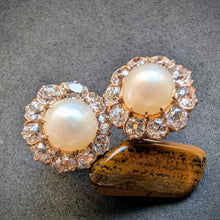 Load image into Gallery viewer, Cluster earrings ear studs 585 gold diamonds c. 2.5 ct pearls antique c. 1900 S
