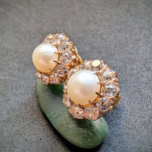 Load image into Gallery viewer, Cluster earrings ear studs 585 gold diamonds c. 2.5 ct pearls antique c. 1900 S
