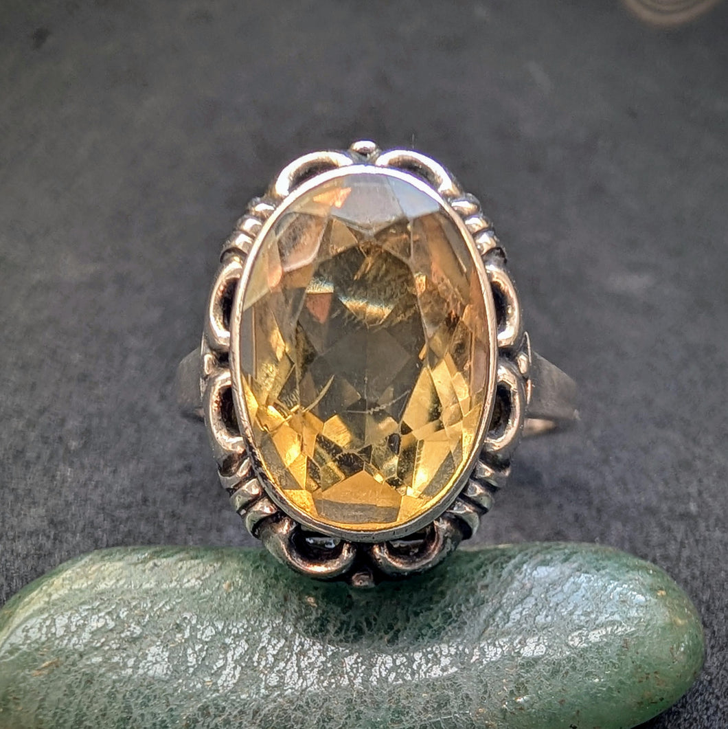 Jugendstil Art Deco Ring 835 Silber Citrin alt antik c. 1920 RG 53 S