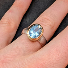 Load image into Gallery viewer, Designer ring aquamarine blue 925 silver gold frame modern RG 58 S
