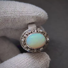 Laden und Abspielen von Videos im Galerie-Viewer, Art Deco Jugendstil Ring Silber 900 Opal Perle französische Lilie
