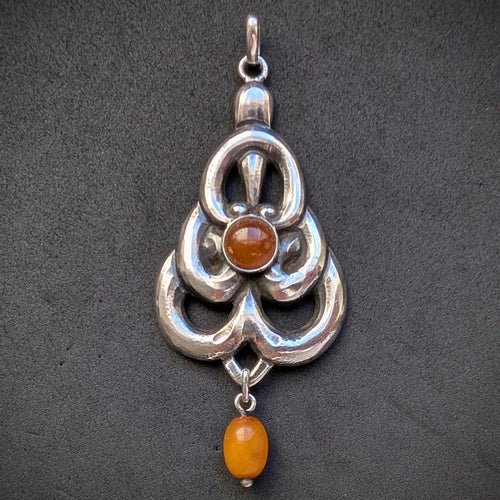 Jugendstil Anhänger 830 Silber GAH Georg Albert Halling Bernstein antik c 1920 S