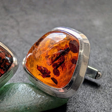 Load image into Gallery viewer, Vintage Designer Manschettenknöpfe Bernstein 835 Silber Silberschmiedearbeit S
