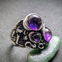 Lade das Bild in den Galerie-Viewer, Vintage Ring Silber Modernismus Brutalismus Amethyst Handarbeit RG 54 S
