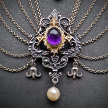 Load image into Gallery viewer, Vintage Tracht Collier 925 Silber BS Bartel &amp; Sohn Amethyst Perle Kropfkette S
