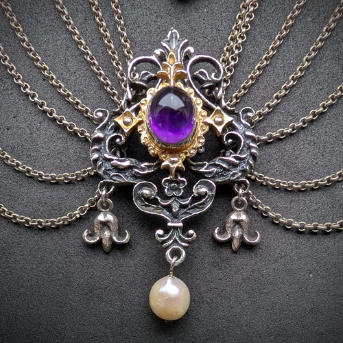 Vintage Tracht Collier 925 Silber BS Bartel & Sohn Amethyst Perle Kropfkette S