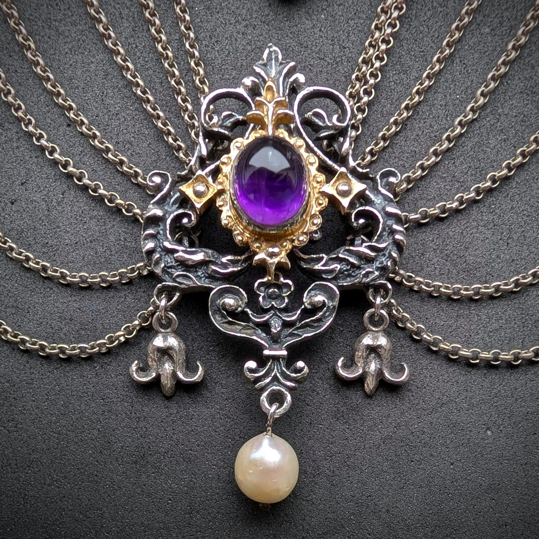 Vintage Tracht Collier 925 Silber BS Bartel & Sohn Amethyst Perle Kropfkette S