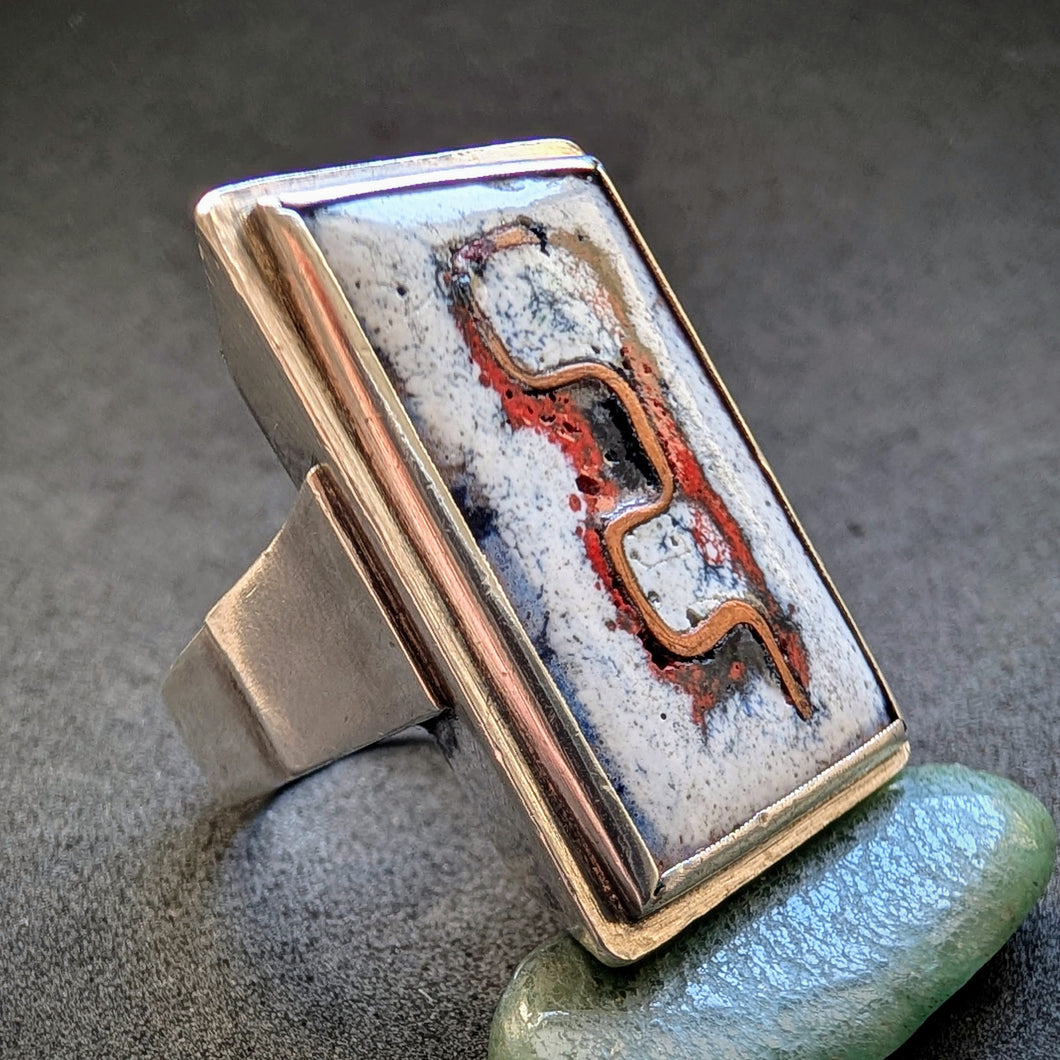 Art Deco Ring 900 Silber Emaille Designer OR alt antik c. 1920 RG 61 S