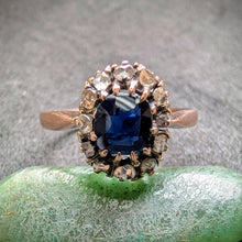 Lade das Bild in den Galerie-Viewer, Entourage Ring 14k 585 Gold blauer Saphir Diamant alt antik c. 1900 RG 55 S
