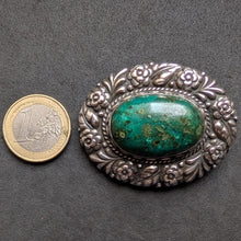 Lade das Bild in den Galerie-Viewer, Jugendstil Brosche 900 Silber Chrysokoll Handarbeit alt antik c. 1920 S
