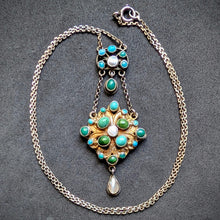 Lade das Bild in den Galerie-Viewer, Neorenaissance Collier Türkis Perlmutt 750 Silber Österreich alt antik c. 1890 S

