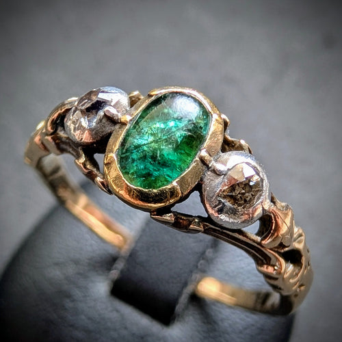 Ring 14k 585 Gold Silber Smaragd Diamant Neorenaissance antik c. 1890 RG 56/57 S