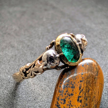 Lade das Bild in den Galerie-Viewer, Ring 14k 585 Gold Silber Smaragd Diamant Neorenaissance antik c. 1890 RG 56/57 S
