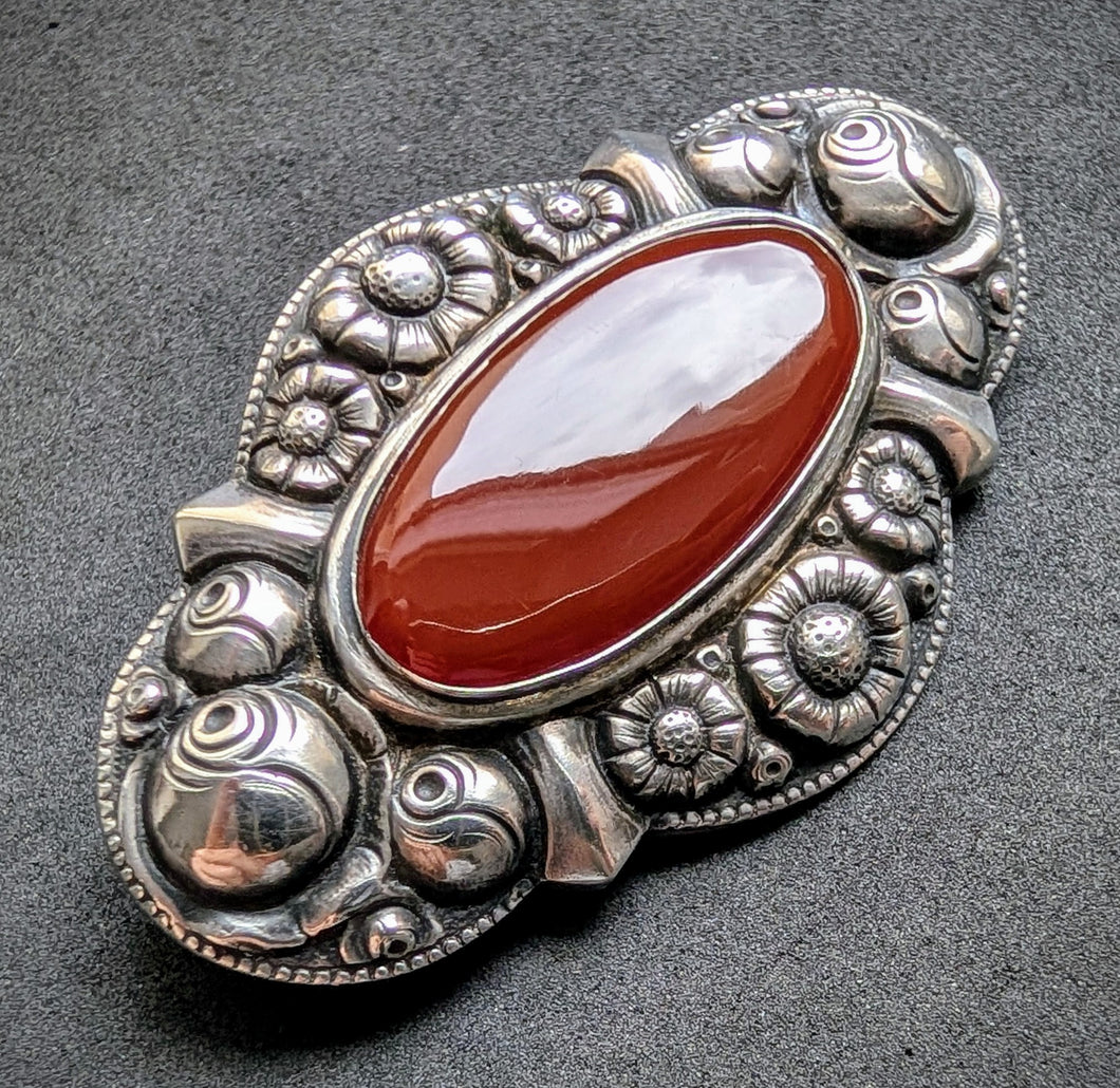 Jugendstil Brosche 800 Silber Karneol alt antik c. 1920 S