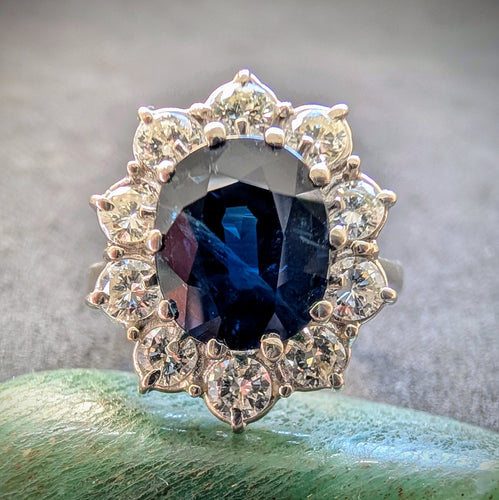 Entourage Ring 18k 750 Gold blauer Saphir 2,5 Carat Diamanten 0,80 Ct RG 55/56 S
