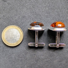 Load image into Gallery viewer, Vintage Designer Manschettenknöpfe Bernstein 835 Silber Silberschmiedearbeit S
