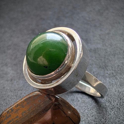 Vintage Ring 835 Silber Nephrit Jade Midcentury alt RG 55/56
