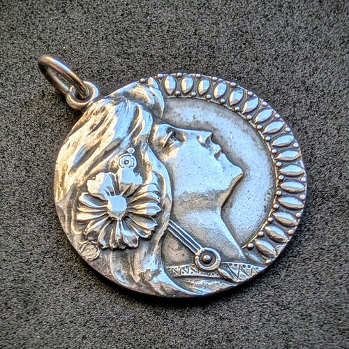Jugendstil Anhänger 800 Silber Dame Frau Kopf alt antik c. 1920 S