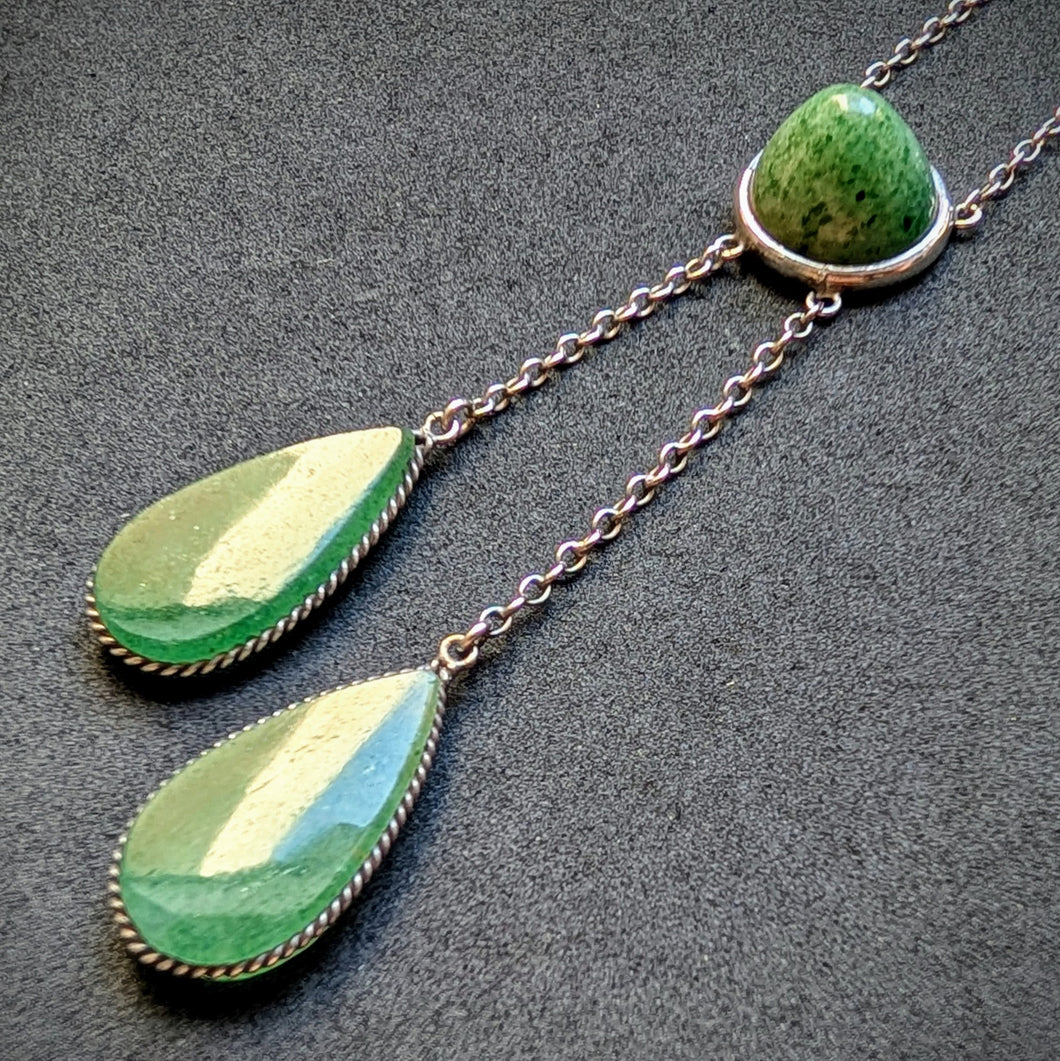 Jugendstil Lavalliere Collier Silber grüner Quarz alt antik c. 1910 S