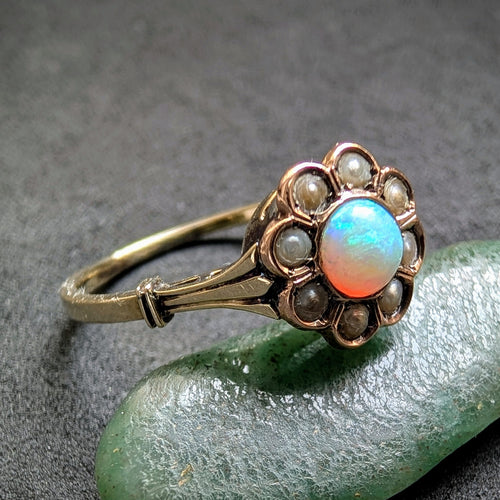 Target Ring 14k 585 Gold Opal Perle alt antik c. 1900 RG 54 S