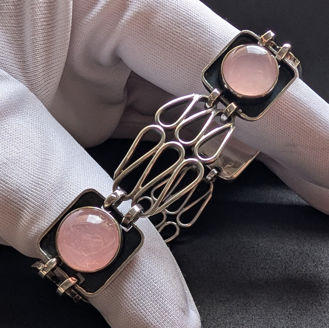 Vintage Midcentury Armband 835 Silber Rosenquarz alt c. 1950 S