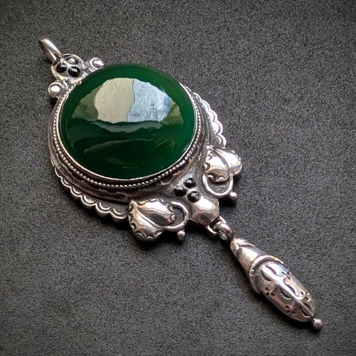 Jugendstil Anhänger 935 Silber grüner Achat Emaille HR alt antik c. 1910 S