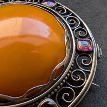Lade das Bild in den Galerie-Viewer, Jugendstil Art Deco Brosche 800 Silber Butterscotch Bernstein antik c. 1920 S
