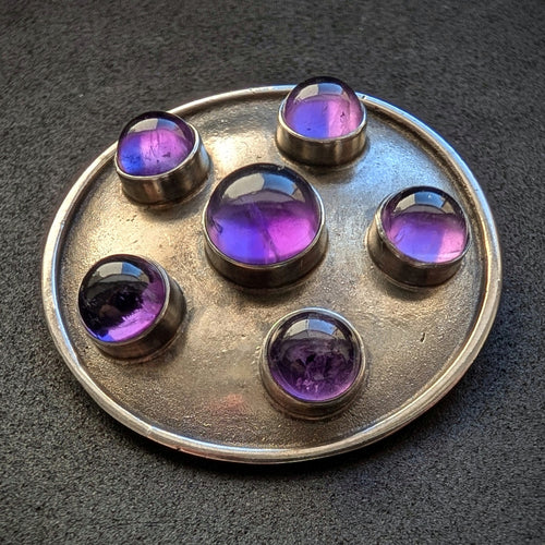 Vintage Designer Brosche 835 Silber Amethyst Midcentury alt c. 1950 S