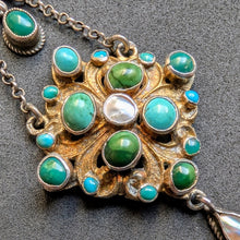 Lade das Bild in den Galerie-Viewer, Neorenaissance Collier Türkis Perlmutt 750 Silber Österreich alt antik c. 1890 S
