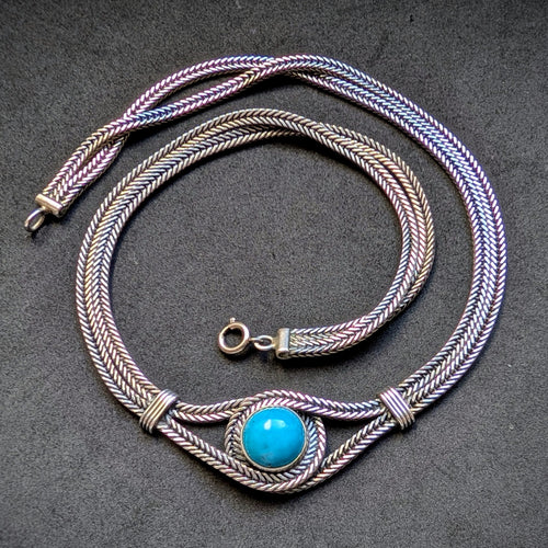 Gustav Hauber Designer Collier 835 Silber Türkis Midcentury alt c. 1960s S