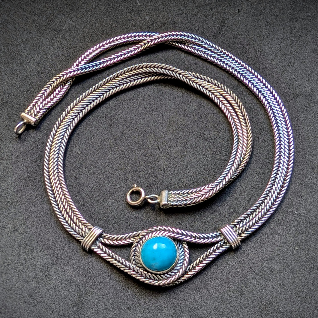Gustav Hauber Designer Collier 835 Silber Türkis Midcentury alt c. 1960s S