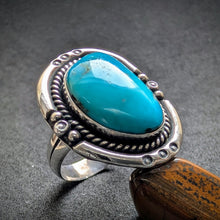 Lade das Bild in den Galerie-Viewer, Navajo Ring Silber Türkis Silberschmiedearbeit RG 58/59 S
