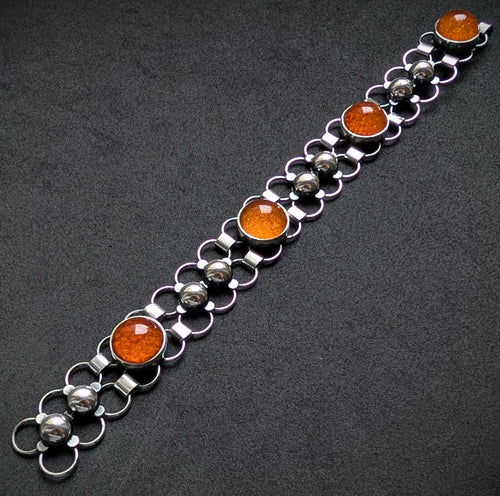 Armband 925 Silber Adolf Regelmann Stuttgart Bernstein braun Midcentury 1950s S